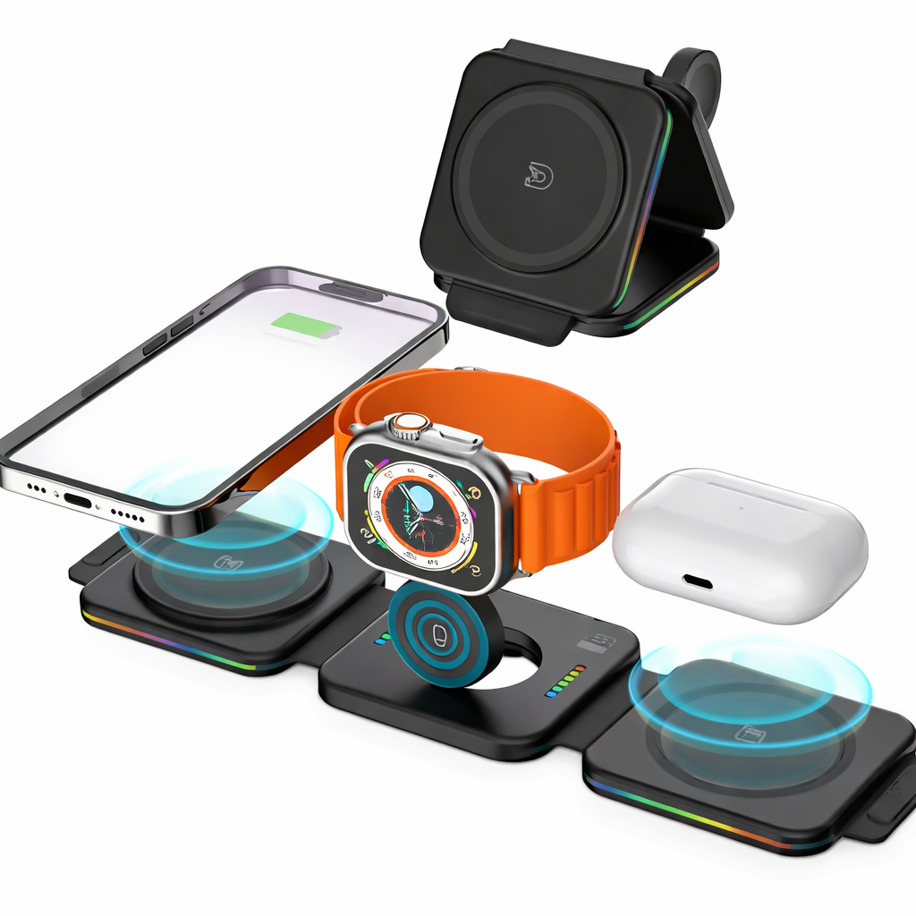 3-in-1 Foldable Fast Wireless Charging Station | MagSafe Compatible 15W Magnetic Charger for iPhone, Apple Watch & AirPods