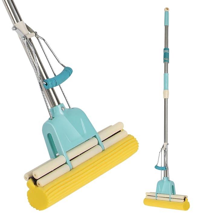 Multi-Functional Stainless Steel Adjustable Floor Cleaning Mop with Telescopic Handle and Water-Absorbing Sponge - Ideal for Home, Kitchen, and Bathroom