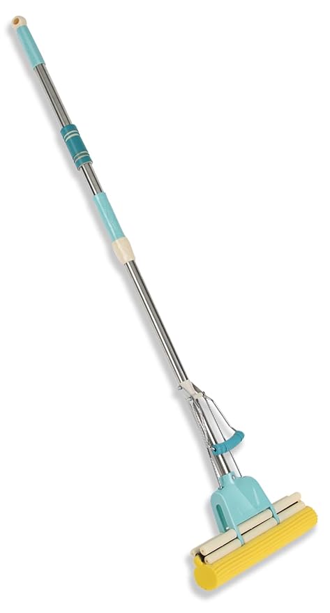 Multi-Functional Stainless Steel Adjustable Floor Cleaning Mop with Telescopic Handle and Water-Absorbing Sponge - Ideal for Home, Kitchen, and Bathroom