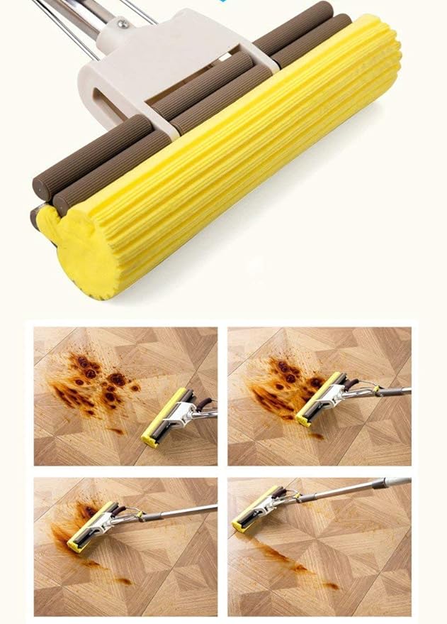 Multi-Functional Stainless Steel Adjustable Floor Cleaning Mop with Telescopic Handle and Water-Absorbing Sponge - Ideal for Home, Kitchen, and Bathroom