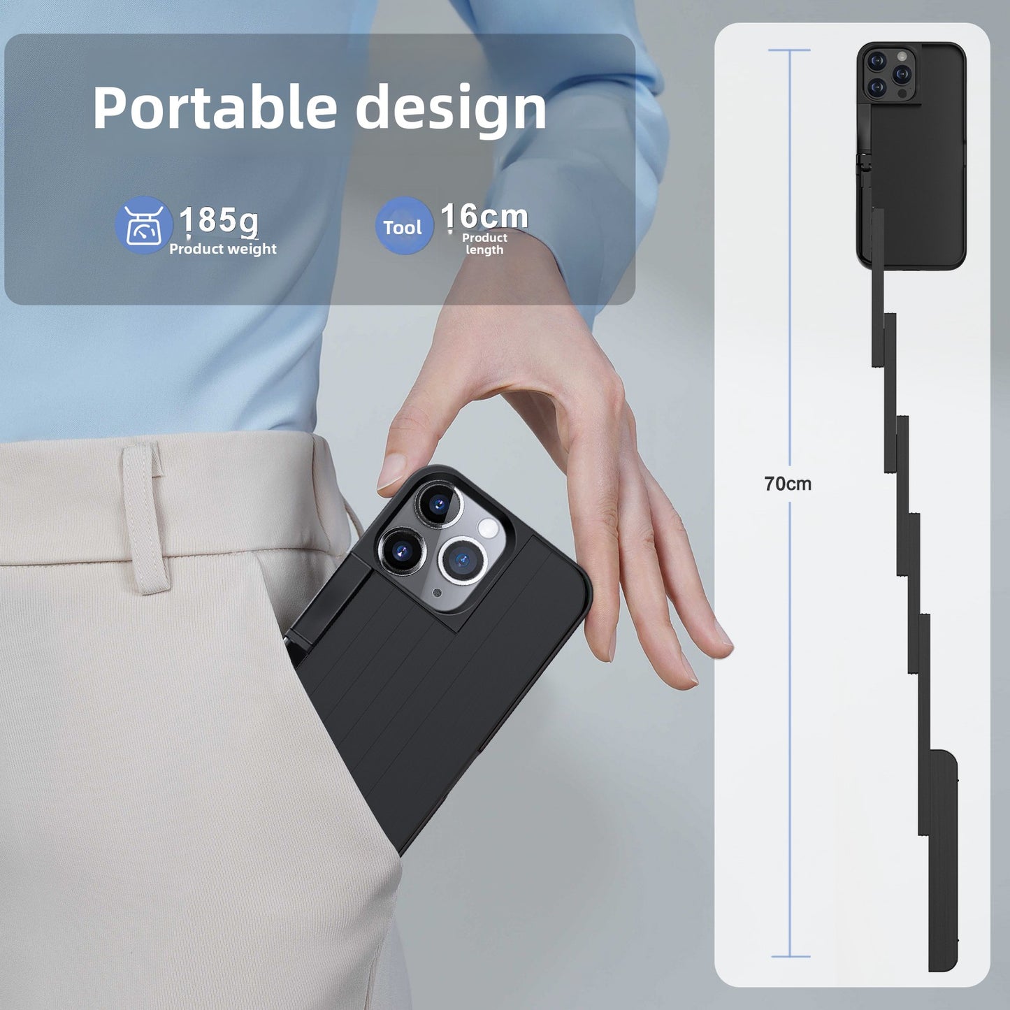 3-in-1 Bluetooth Selfie Stick Phone Case – Compatible with iPhone 15 Pro Max