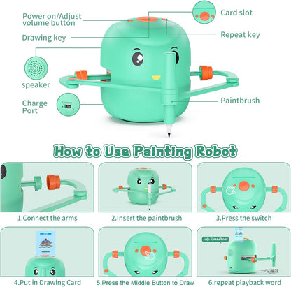 Smart Drawing Robot for Kids | Montessori Educational Art Toy with Voice Interaction, 16 Color Pens & 150 Learning Cards | Perfect Gift for 5+ Boys & Girls