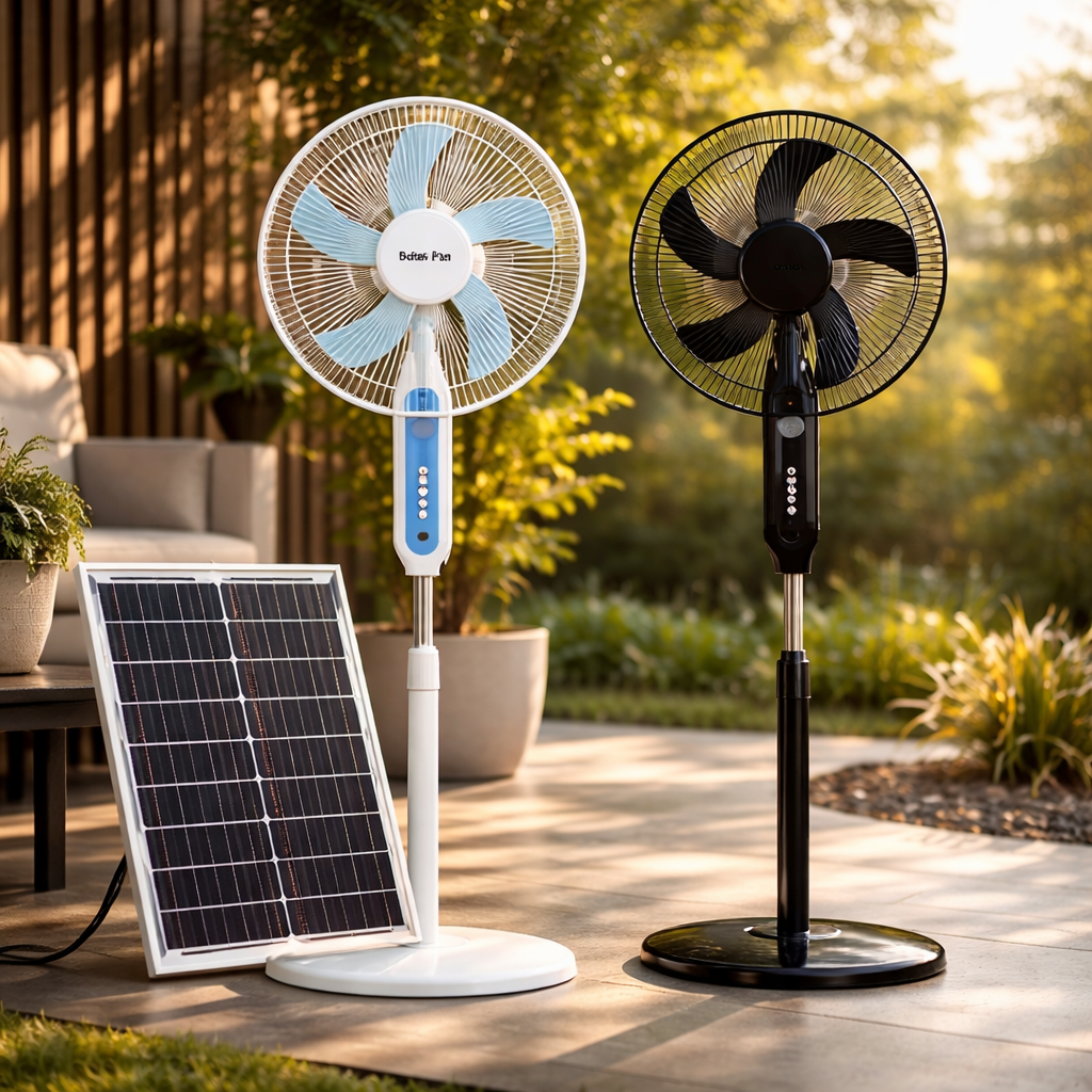HS188 Solar Rechargeable Fan with Panel – High Power Portable Fan with Battery Backup & LED Light