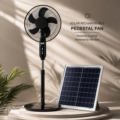 HS188 Solar Rechargeable Fan with Panel – High Power Portable Fan with Battery Backup & LED Light