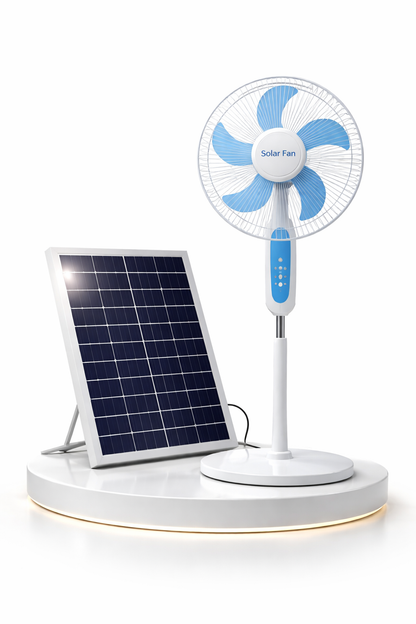 HS188 Solar Rechargeable Fan with Panel – High Power Portable Fan with Battery Backup & LED Light