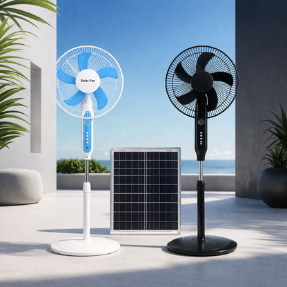 HS188 Solar Rechargeable Fan with Panel – High Power Portable Fan with Battery Backup & LED Light