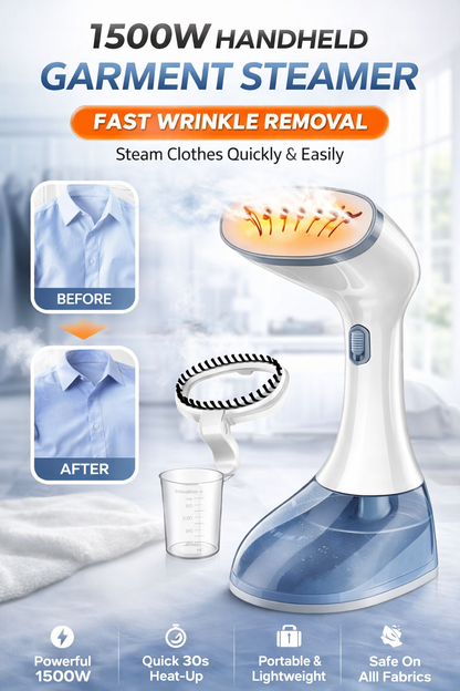 Portable Steam Iron for Travel & Home - 1500W Handheld Garment Steamer –