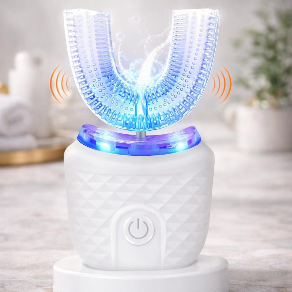 360° Automatic U-Shaped Ultrasonic Electric Toothbrush | Smart Sonic Teeth Whitening & Cleaning Brush with Cold Light Therapy for Kids & Adults