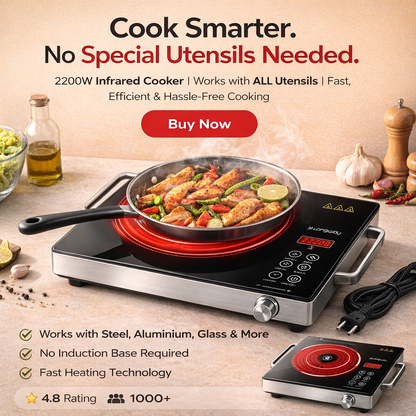 Portable Infrared Cooker | Works with ALL Utensils | Smart LPG Alternative for Fast, Safe &amp; Energy-Efficient Cooking | 2200W