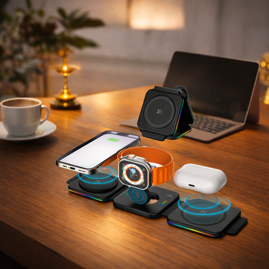 3-in-1 Foldable Fast Wireless Charging Station | MagSafe Compatible 15W Magnetic Charger for iPhone, Apple Watch & AirPods