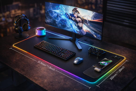 3-in-1 RGB Wireless Charging Desk Mat with Built-in Phone Charger