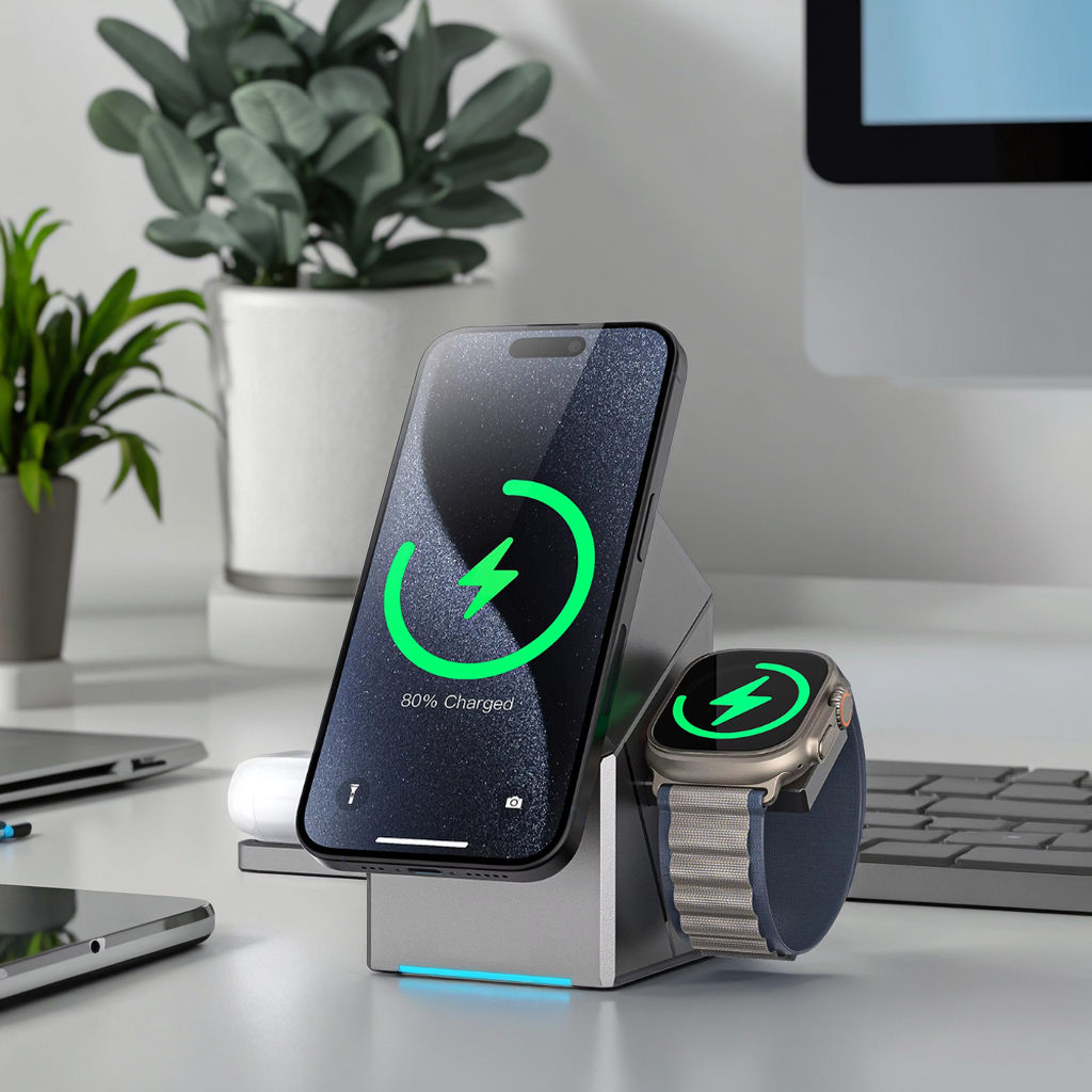 3-in-1 Magnetic Wireless Charging Stand (15W Qi2 Fast Charger)