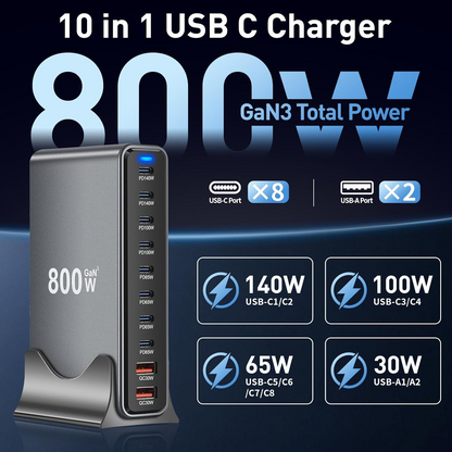 800W Ultimate Multiport USB-C Desktop   All-in-1 fast Charging Station