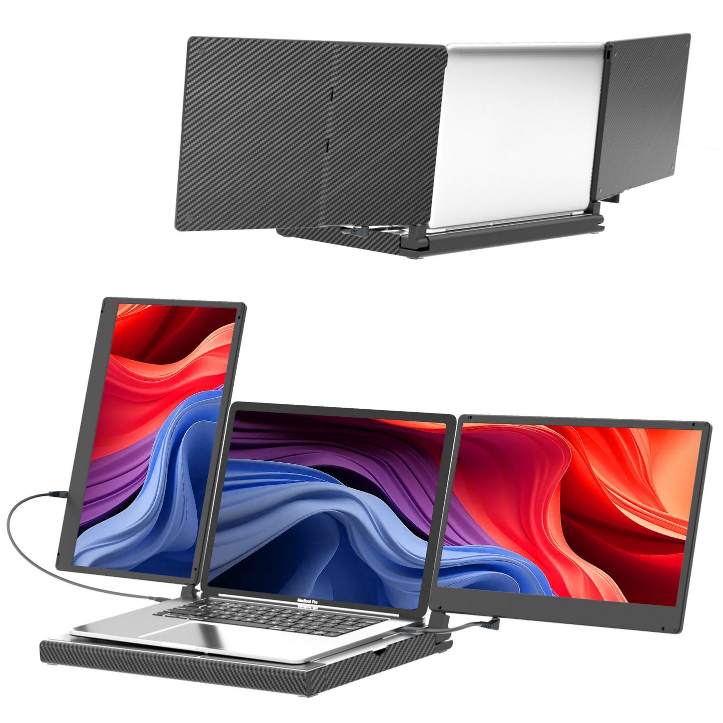 Triple Laptop Monitor Extender | Left Screen 360° Rotating Portable Laptop Display