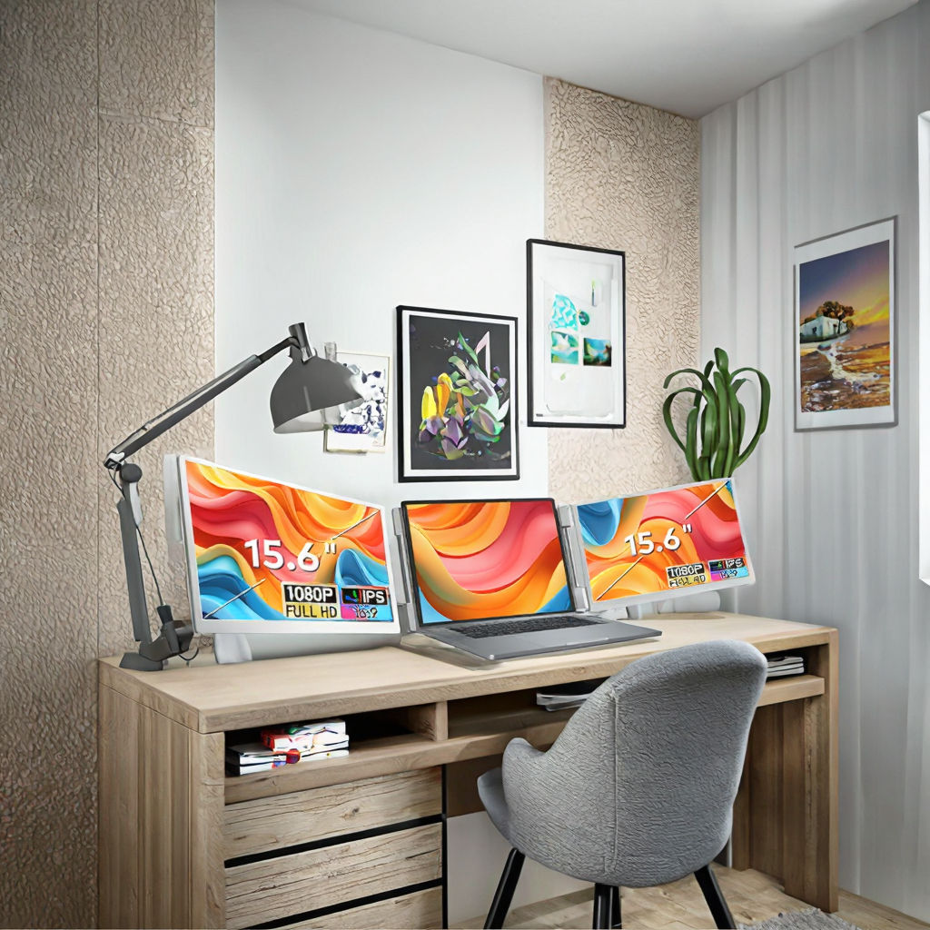 Triple Laptop Monitor Extender | Left Screen 360° Rotating Portable Laptop Display