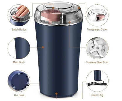 Electric Coffee Bean Grinder – Multi-Functional Stainless Steel Spice, Herb & Nut Grinder for Kitchen