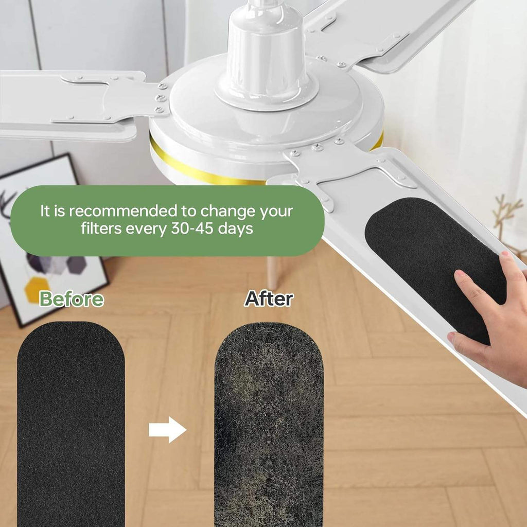 Activated Carbon Ceiling Fan Blade Filters – Easy Stick Dust & Odor Filter for Home & Office Fans