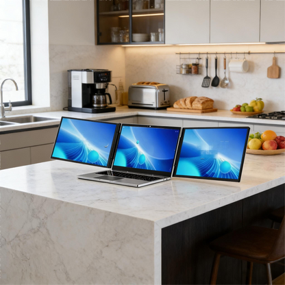 Triple Laptop Monitor Extender | Left Screen 360° Rotating Portable Laptop Display
