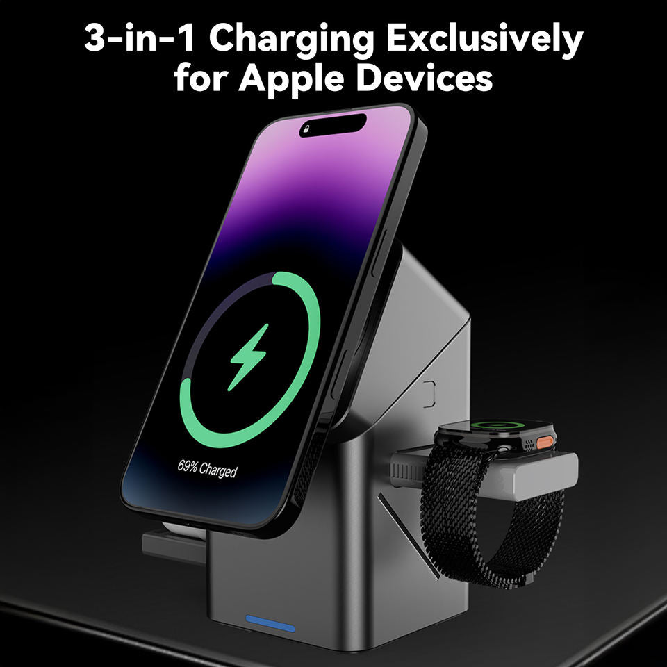 3-in-1 Magnetic Wireless Charging Stand (15W Qi2 Fast Charger)