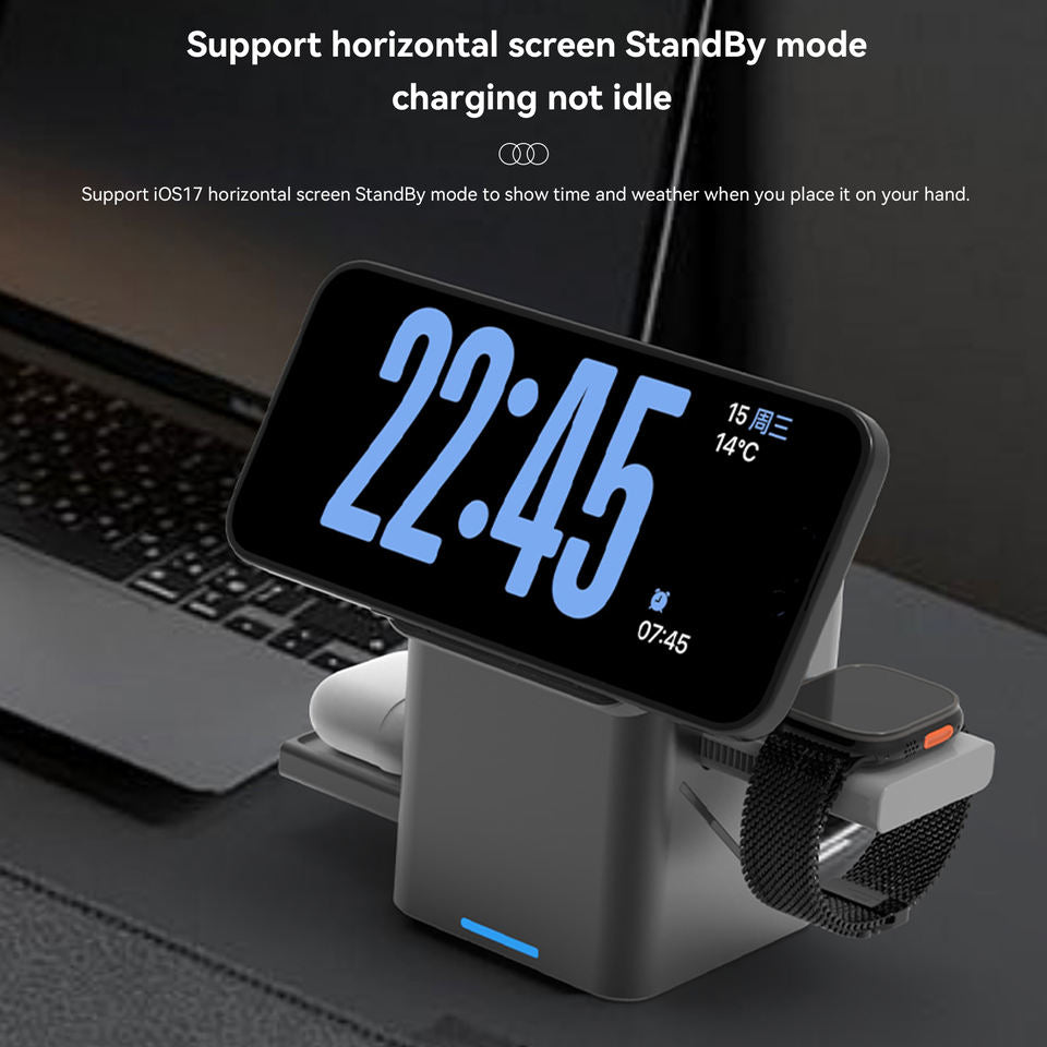 3-in-1 Magnetic Wireless Charging Stand (15W Qi2 Fast Charger)