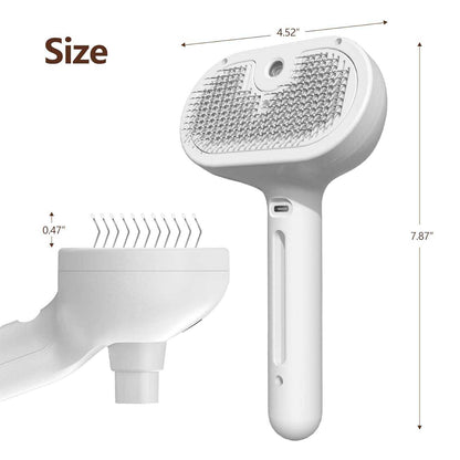 3-in-1 Multipurpose Steamy Pet Brush for Cats & Dogs | Electric Spray Grooming Brush with Self-Cleaning Function | Gentle Silicone Hair Remover & Massager