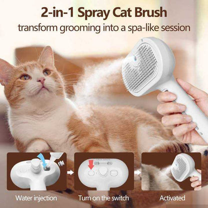 3-in-1 Multipurpose Steamy Pet Brush for Cats & Dogs | Electric Spray Grooming Brush with Self-Cleaning Function | Gentle Silicone Hair Remover & Massager