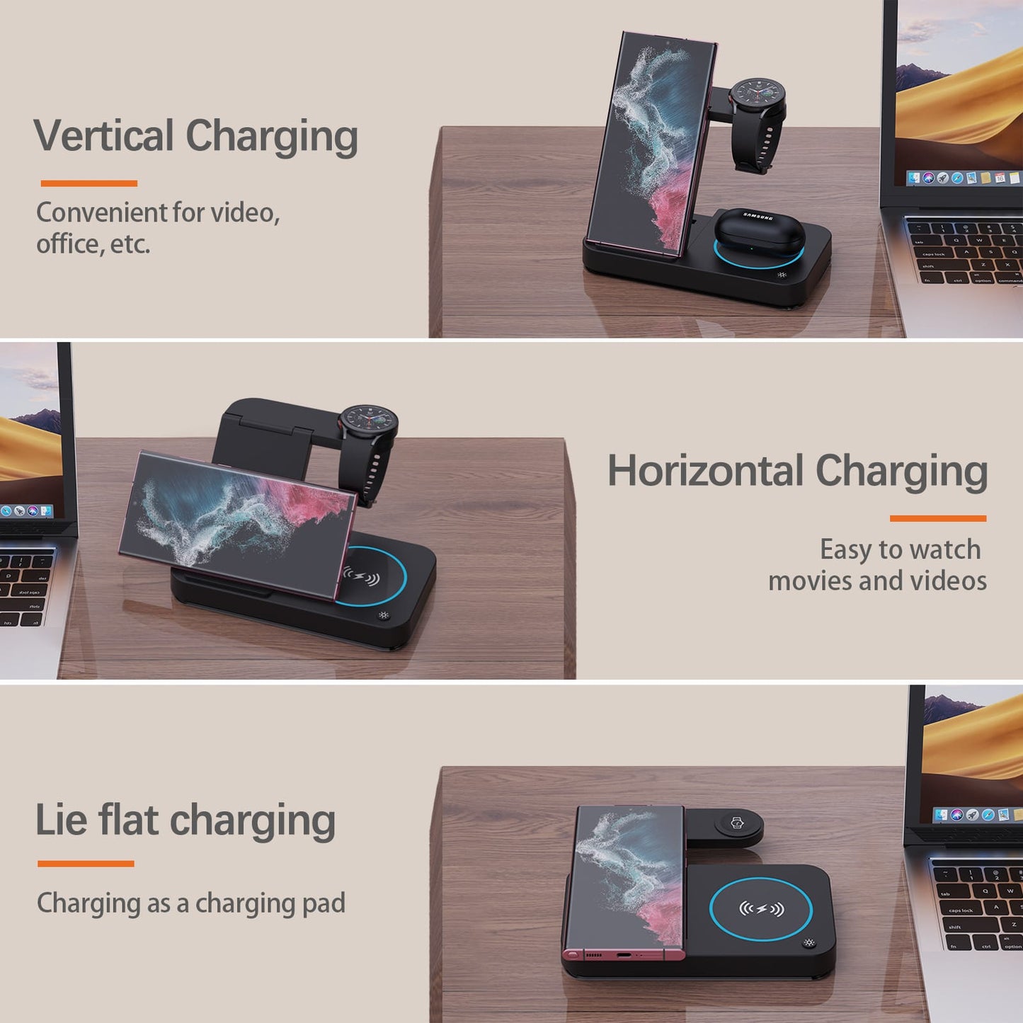 3 in 1  Wireless Charger Multifunction Phone Charging Stand Chargers Wireless Charger for iPhone AirPods Earphone Smart Watch