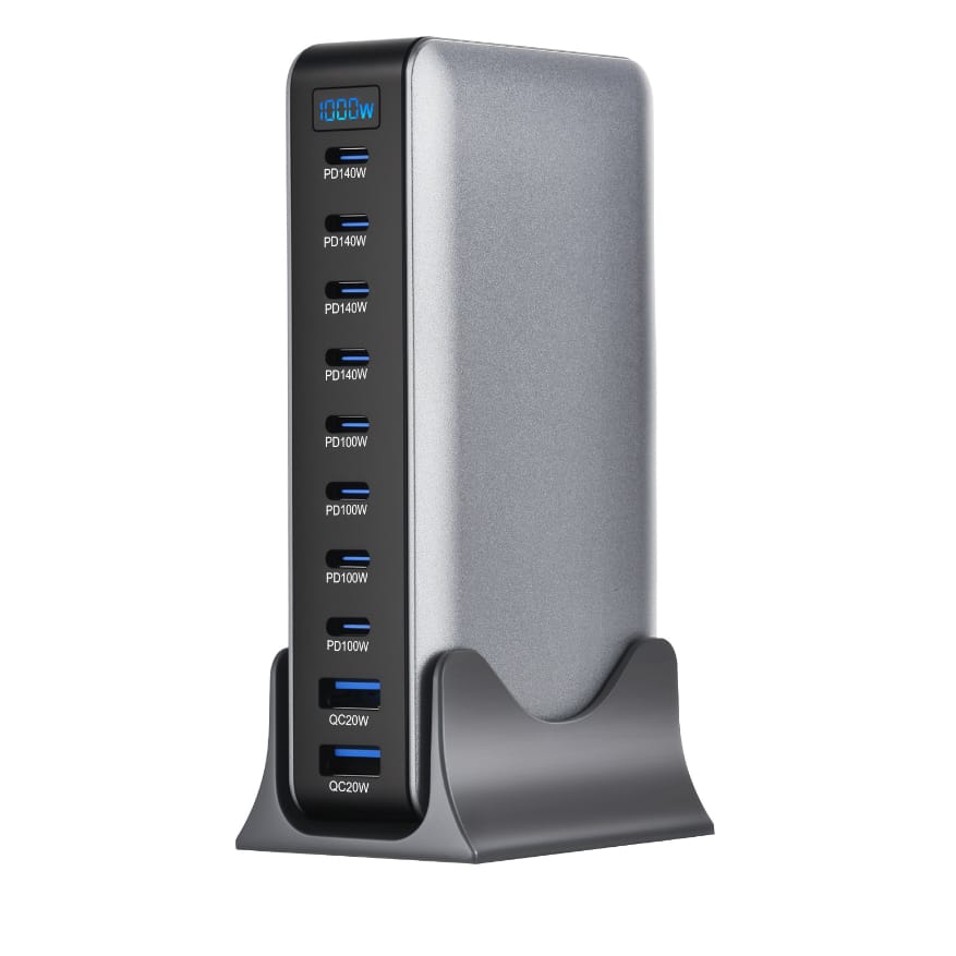 1000W 10-Port GaN Charging Station – Ultra-Fast Multi-Device USB-C & USB-A Power Hub