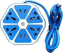 Heavy-Duty Multi Plug Extension Board – 4 Power Sockets & 4 USB Ports, 10A Capacity, Suitable for Multiple Devices (Multicolour, 250V)