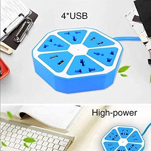 Heavy-Duty Multi Plug Extension Board – 4 Power Sockets & 4 USB Ports, 10A Capacity, Suitable for Multiple Devices (Multicolour, 250V)