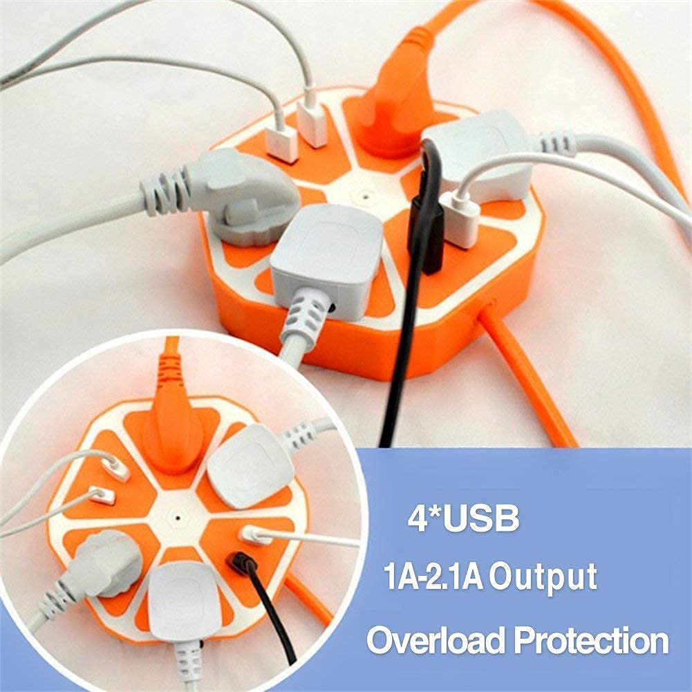 Heavy-Duty Multi Plug Extension Board – 4 Power Sockets & 4 USB Ports, 10A Capacity, Suitable for Multiple Devices (Multicolour, 250V)