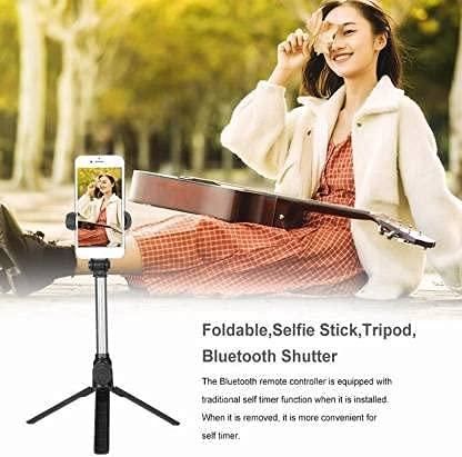 XT-02 Mobile Stand with Selfie Stick and Tripod XT-02 Aluminium Bluetooth Remote Control Selfie Stick (Black)